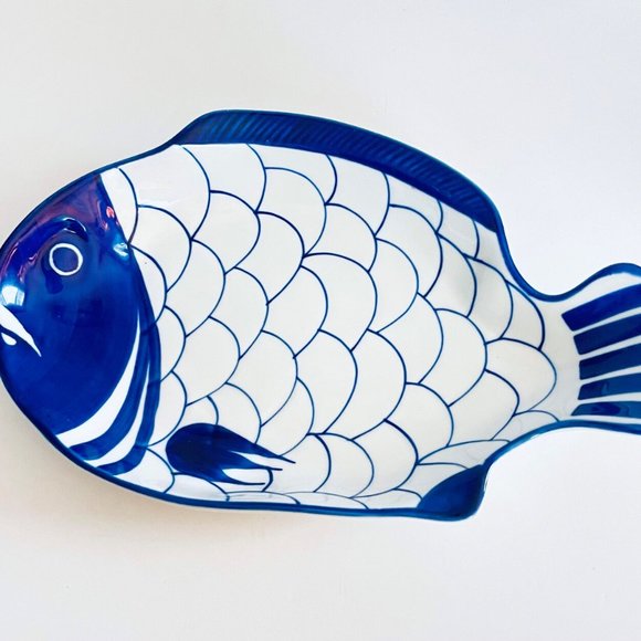 Dansk Dining Vintage Dansk Hand Painted Ceramic Fish Platter Blue